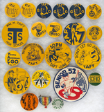 HAND PAINTED DOBBINS '49 BUTTON PLUS LARGE GROUP OF OTHER HIGH SCHOOL GRADUATION BUTTONS.