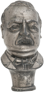 WOODEN CANE WITH NICKEL PLATED BUST OF GROVER CLEVELAND.