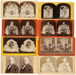 LINCOLN, GRANT, GREELEY GROUP OF NINE STEREOVIEWS & A GLASS SLIDE.