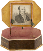 JOHN Q. ADAMS 1828 "ADAMS FOREVER" SEWING BOX WITH PORTRAIT UNDER GLASS.