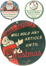 THREE UNCOMMON SANTA BUTTONS C. 1940s.