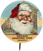 KRESGE DEPARTMENT STORE NEWARK RARE 1.5" SANTA BUTTON.