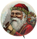 UNUSUAL SANTA IMAGE WITH TOY PACK BUTTON.