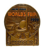 "NEW YORK WORLD'S FAIR 1939 WELCOME" PLAQUE.