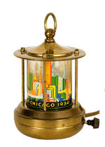 "A CENTURY OF PROGRESS CHICAGO 1934" GLASS/BRASS LIGHT.