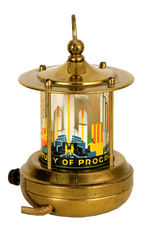 "A CENTURY OF PROGRESS CHICAGO 1934" GLASS/BRASS LIGHT.