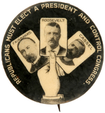 ROOSEVELT/FAIRBANKS AND CASSEL PENNSYLVANIA COATTAIL TRIGATE HAND OF CARDS BUTTON.