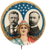 ROOSEVELT & FAIRBANKS CLASSIC 1904 JUGATE BUTTON WITH MISS LIBERTY, HAKE #34.