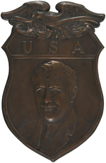 FRANKLIN D. ROOSEVELT SHIELD DISPLAY WITH EMBOSSED PORTRAIT.