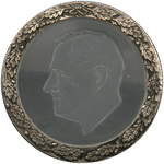 SMILING FDR HIGH RELIEF PORTRAIT ON OVAL PLASTER WALL PLAQUE AND PAIR OF PAPERWEIGHTS.