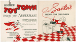 "HIGBEE TOYTOWN" CHRISTMAS MENU FEATURING SUPERMAN.