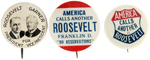 GROUP OF THREE UNCOMMON ROOSEVELT BUTTONS INCLUDING LITHO JUGATE HAKE #5.