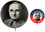 "PRESIDENT HARRY S. TRUMAN" HAKE #24 AND "TRUMAN FOR ME" HAKE #27 PORTRAIT BUTTONS.