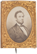 LINCOLN 1864 CARDBOARD PHOTO BADGE WITH PIN UNLISTED IN DeWITT AND HAKE.