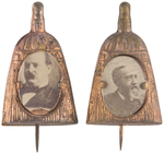 CLEVELAND AND HARRISON BRASS SHELL BROOM STICKPINS W/ PHOTOS.