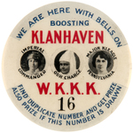 "W.K.K.K." SERIAL NUMBERED KU KLUX KLAN BUTTON WITH ORIGINAL BACKPAPER.