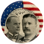"McKINLEY AND ROOSEVELT/G.O.P." RARE JUGATE BUTTON UNLISTED IN HAKE.