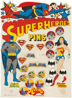 "SUPERHEROES PINS" AVIVA FULL DISPLAY FEATURING SUPERMAN, BATMAN & WONDER WOMAN.