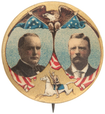 MCKINLEY 1900 JUGATE ALSO SHOWING TR AS ROUGH RIDER ON WHITE HORSE BEAUTIFUL COLOR BUTTON.