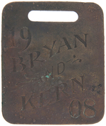 GROUP OF FIVE 1908 BRYAN WATCH FOBS INCLUDING TWO FIGURAL JUGATES.