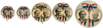 BRYAN/STEVENSON GROUP OF FIVE DIFFERENT VARIETY JUGATE BUTTONS.