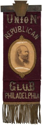 IMPOSING GARFIELD REAL PHOTO PORTRAIT RIBBON "UNION REPUBLICAN CLUB PHILADELPHIA."