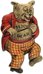 TEDDY BEAR BREAD FIGURAL LITHO TIN ADVERTISING STICKPIN.