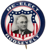 GORGEOUS 1936 "RE-ELECT ROOSEVELT" PORTRAIT BUTTON.