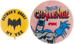 BATMAN UNLICENSED 1960s BUTTON AND LICENSED 1985 BUTTON, BOTH SCARCE.