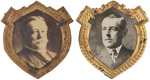 TAFT AND WILSON REAL PHOTO CELLULOIDS IN BIG BRASS SHIELD PINS.
