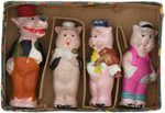 "WHO'S AFRAID OF THE BIG BAD WOLF - THREE LITTLE PIGS" RARE BOXED BISQUE SET.