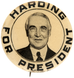 HARDING FOR PRESIDENT  1.25  BUTTON HAKE #5.