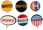 SIX UNCOMMON HOOVER NAME BUTTONS.