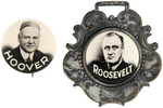 PAIR OF HOOVER AND ROOSEVELT REAL PHOTO BUTTON AND FOB.