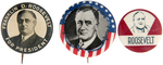 THREE FRANKLIN D. ROOSEVELT PORTRAIT BUTTONS INCLUDING SCARCE HAKE #313.