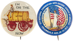 "I'M ON THE WATER WAGON" AND ANTI-SALOON NATIONAL CONVENTION BUTTON PAIR.