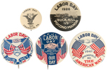 FIVE OUTSTANDING LABOR DAY BUTTONS SPANNING 1903-1941.