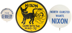 PAIR OF ANTI-NIXON BUTTONS AND "NORTH OLMSTED WANTS NIXON" SPANNING 1960-1972.