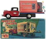 "HUNTER TRUCK WITH LION AND HUNTER" BOXED FRICTION TOY.