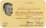 SUPERMAN ACTOR GEORGE REEVES "CITY OF HOPE LITTLE HELPER" MEMBERSHIP CARD.