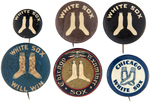 CHICAGO WHITE SOX BUTTONS AND CELLO DISK WITH FOUR BEING MUCHINSKY PHOTO EXAMPLES.