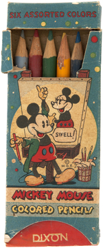 MICKEY MOUSE FIGURAL DIXON PENCIL HOLDER & BOXED COLORED PENCILS.