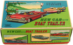 "NEW CAR WITH BOAT TRAILER" BOXED FRICTION TOY SET.