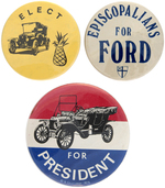 THREE FORD BUTTONS INCLUDING RARE REBUS JUGATE.