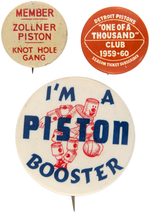 THREE RARE BASKETBALL BUTTONS FOR THE FORT WAYNE AND DETROIT PISTONS.