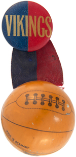 EIGHT BUTTONS WITH ATTACHED LARGE TIN FIGURAL BASKETBALLS.