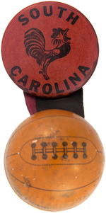 EIGHT BUTTONS WITH ATTACHED LARGE TIN FIGURAL BASKETBALLS.