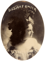 LILLIAN F. SMITH TRICK SHOOTER WITH BUFFALO BILL'S WILD WEST SHOW REAL PHOTO BUTTON.