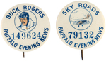 BUFFALO EVENING NEWS PAIR OF BUCK ROGERS AND SKY ROADS CONTEST BUTTONS.