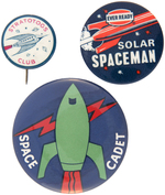 TOM CORBETT CLUB BUTTON PLUS A PAIR OF ENGLISH ISSUED SPACE THEME BUTTONS.